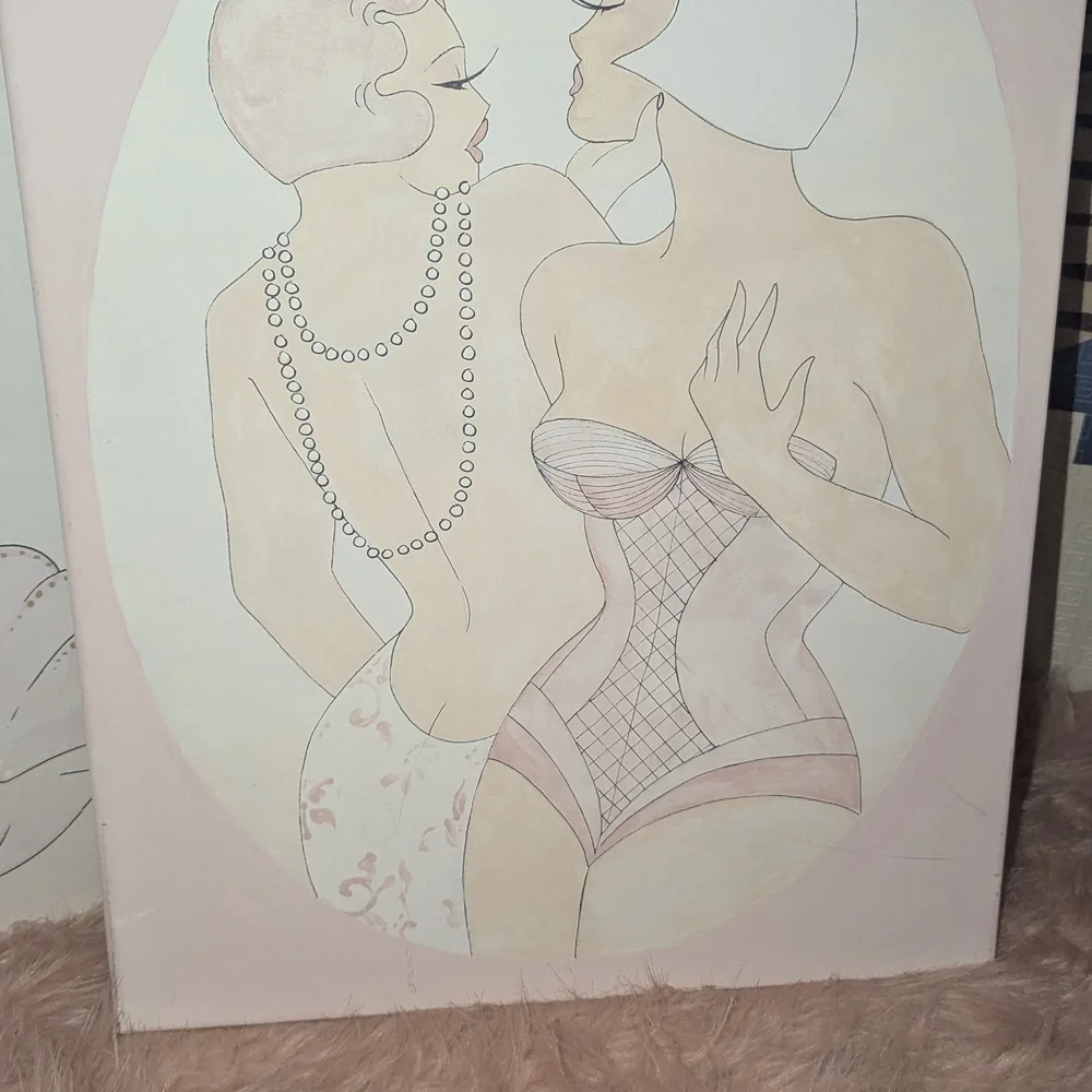 Art Deco canvas painting Pink Shell Lady Wall Art Panel - Brand